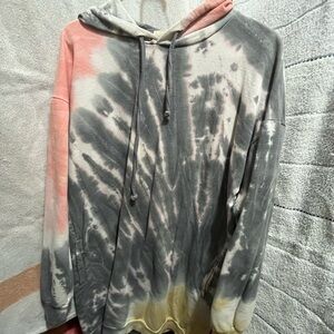 Tie-Dye Hoodie in Gray/Pink/Yellow